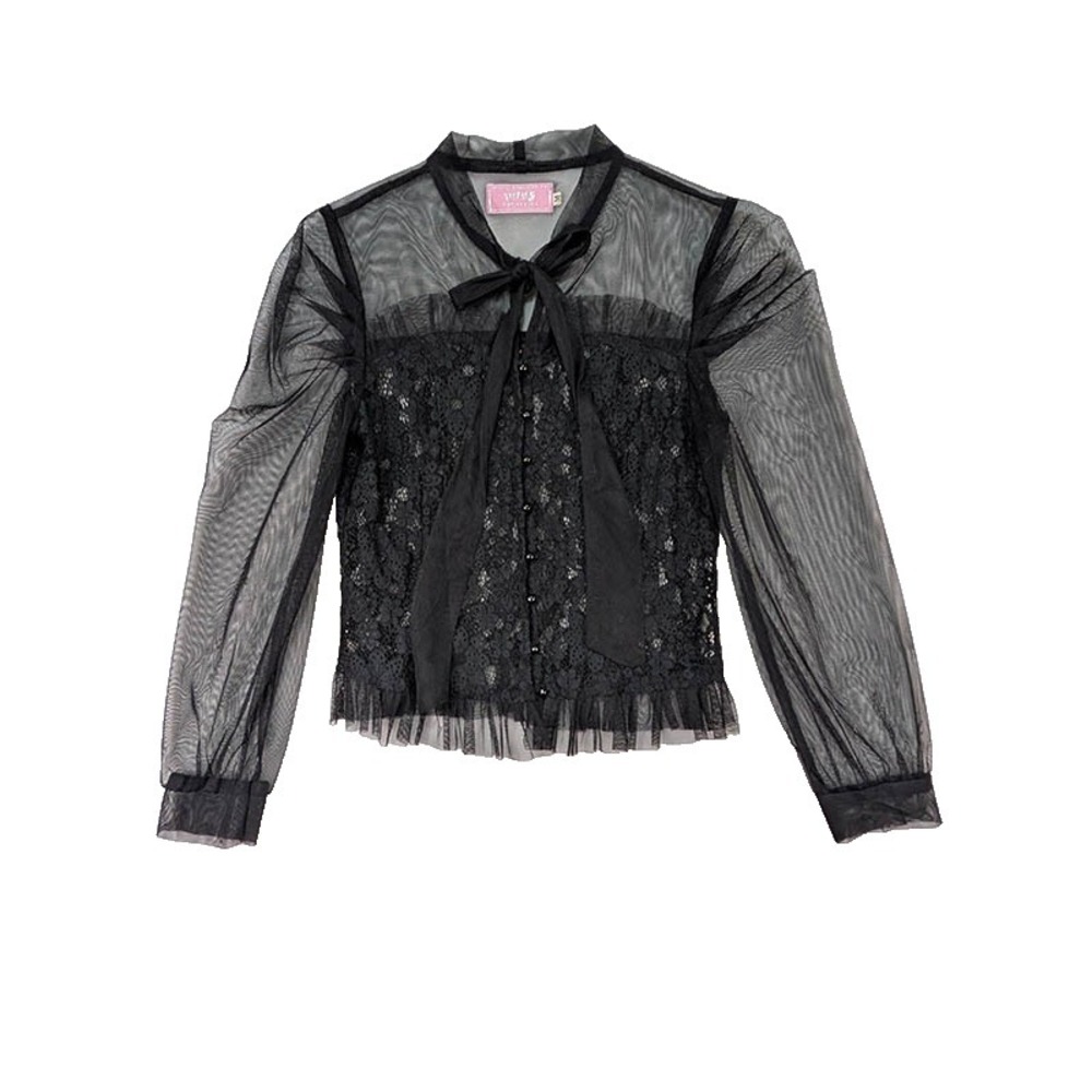 Lace Sheer Top‎ Womens M Black Coquette Whimsigoth Fairy Lolita Goth Steampunk